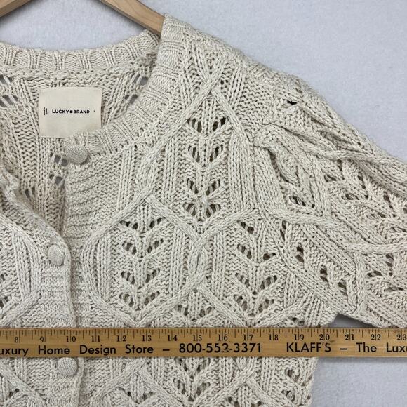 LUCKY BRAND Sweater Womens L Puff Sleeve Shine Button Up Cardigan Beige - Picture 14 of 16